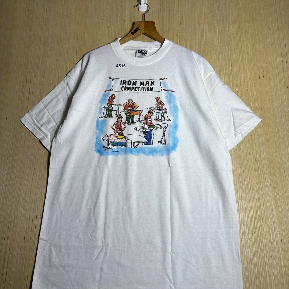 Vintage Iron Man Competition Shirt Mens Extra Large White Short Sleeve Graphic - Picture 2 of 14